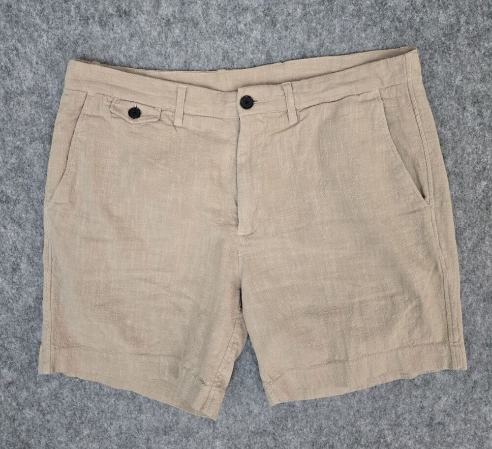Billy Reid Tan Flat-Front Linen-Blend Shorts | Size 34 | Resort Preppy Summer